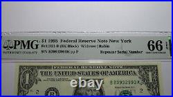 $1 1995 Repeater Serial Number Federal Reserve Currency Bank Note Bill PMG UNC66