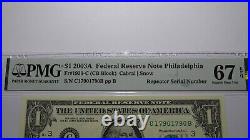 $1 2003 Repeater Serial Number Federal Reserve Currency Bank Note Bill PMG UNC67
