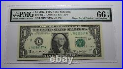 $1 2013 Radar Serial Number Federal Reserve Currency Bank Note Bill PMG UNC66EPQ