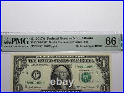 $1 2017 Fancy Radar Serial Number Federal Reserve Currency Bank Note Bill GEM66