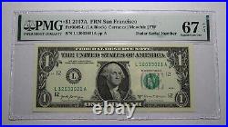 $1 2017 Radar Serial Number Federal Reserve Currency Bank Note Bill PMG UNC67EPQ