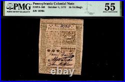 10/1/1773 Pennsylvania Colonial Note 15 Shilling PMG AU55 Nice Bold Signatures