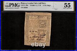 10/1/1773 Pennsylvania Colonial Note 15 Shillings PMG AU55 Bold Sig's Fr#PA-168