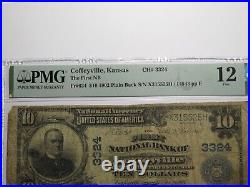 $10 1902 Coffeyville Kansas KS National Currency Bank Note Bill Ch #3324 F12 PMG