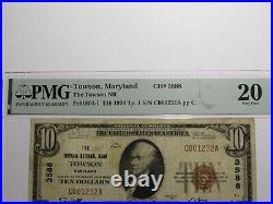 $10 1929 Towson Maryland MD National Currency Bank Note Bill Ch. #3588 VF20 PMG