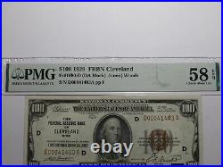 $100 1929 Cleveland Ohio National Currency Note Federal Reserve Bank AU58 PMG