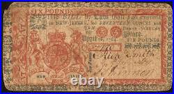 1764 New Jersey Red Blue 6 Pounds Colonial Currency Note Only 917 Issued Pmg 20