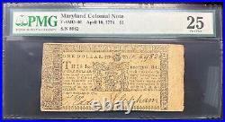 1774 Maryland Colonial Currency Fr. MD-66 PMG 25 CHOICE NOTE