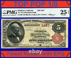 1882 $5 National Currency PMG 25EPQ TOP POP 1/0 finest Madison, Indiana CH# 1457