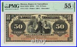 1914 State of Tamaulipas Mexico Fifty Pesos Currency Note Pick S432r AU 55 EPQ