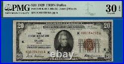 1929 $20 National Currency PMG 30EPQ rare wanted key note FRBN Dallas Fr 1870-K