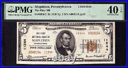 1929 $5 First National Bank Note Currency Mapleton Pennsylvania Pmg Xf Ef 40 Epq