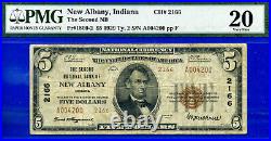 1929 $5 National Currency PMG 20 wanted low serial New Albany, Indiana CH# 2166