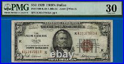 1929 $50 National Currency FRBN Dallas PMG 30 wanted key note dallas Fr 1880-K