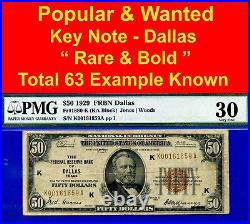 1929 $50 National Currency PMG 30 FRBN Dallas key note dallas Fr 1880-K 161859
