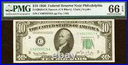 1950 $10 Federal Reserve Note PMG 66EPQ Gem Narrow Philadelphia Fr 2010-CN