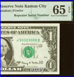 1963A $1 Federal Reserve Note PMG 65EPQ fancy repeater serial number 90009000