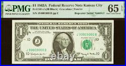 1963A $1 Federal Reserve Note PMG 65EPQ fancy repeater serial number 90009000