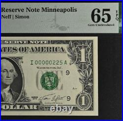1974 $1 Federal Reserve Note PMG 65EPQ gem birthday low serial number 00000225