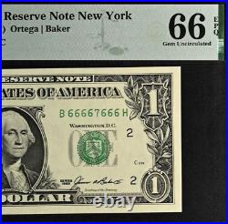 1985 $1 Federal Reserve Note PMG 66EPQ Fancy near solid serial number 66667666
