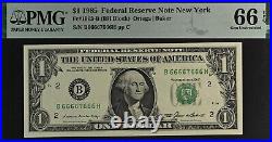 1985 $1 Federal Reserve Note PMG 66EPQ Fancy near solid serial number 66667666
