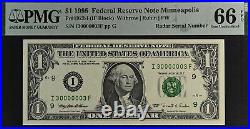 1995 $1 Federal Reserve Note PMG 66EPQ gem radar-rotator serial number 30000003