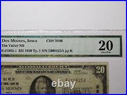 $20 1929 Des Moines Iowa IA National Currency Bank Note Bill Ch. #2886 VF20 PMG