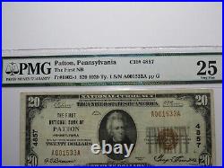 $20 1929 Patton Pennsylvania National Currency Bank Note Bill #4857 VF25 PMG