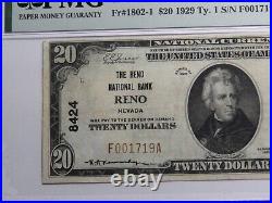 $20 1929 Reno Nevada NV National Currency Bank Note Bill Charter #8424 VF25 PMG