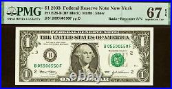 2003 $1 Federal Reserve Note PMG 67EPQ gem radar-repeater serial number 05500550