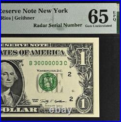 2009 $1 Federal Reserve Note PMG 65EPQ wanted radar-rotator 30000003