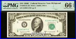 3-consecutive 1950C $10 Federal Reserve Note PMG 66EPQ Richmond Fr 2013-E