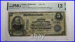 $5 1902 Motley Minnesota MN National Currency Bank Note Bill! Ch. #7764 PMG F12