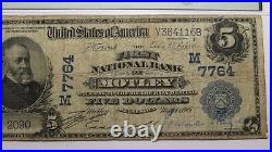$5 1902 Motley Minnesota MN National Currency Bank Note Bill! Ch. #7764 PMG F12