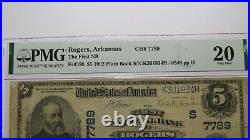 $5 1902 Rogers Arkansas AR National Currency Bank Note Bill Ch. #7789 VF20 PMG