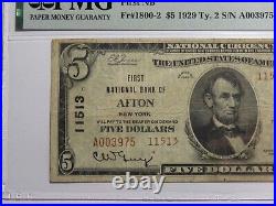$5 1929 Afton New York NY National Currency Bank Note Bill Ch. #11513 VF20 PMG