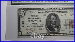 $5 1929 Evansville Indiana IN National Currency Bank Note Bill 2188 UNC64EPQ PMG