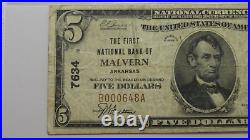 $5 1929 Malvern Arkansas AR National Currency Bank Note Bill Ch. #7634 PMG VF20
