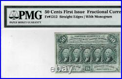 50 Cent Fractional Currency note-fr. 1312-Straight Edges-PMG AU 55 EPQ