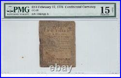 Continental Currency Fr#CC-22 February 17, 1776 $2/3 PMG 15 CF Fugio Note