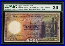 Currency February 1950 Egypt 10 Pounds Banknote P 23c Signed Leith-Ross PMG 30VF