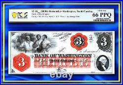 INA North Carolina Bank of Washington $3 US Obsolete Currency Note PCGS 66 PPQ