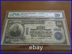 Large Size Wisconsin National Currency $10 Note 1st NB Of Seymour PMG 20