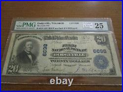 Large Size Wisconsin National Currency $20 Note 1st NB Dodgeville PMG 25