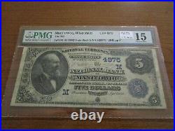 Large Size Wisconsin National Currency $5 Note NB Manitowoc #4975 PMG 15