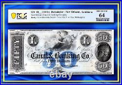Louisiana Canal Bank $50 US Obsolete Currency Paper Money Note Civil-War PCGS 64