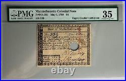 Massachusetts Colonial Note Fr#MA-281 PMG 35 HOLE IN CENTER SUPERB NOTE