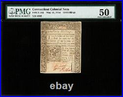 May 10, 1775 Connecticut Colonial Note 40 Shillings Fr#CT-182 PMG AU50