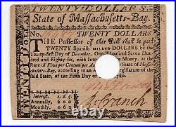 May 5, 1780 $20 Massachusetts Colonial Note MA-285 PMG 58 EPQ! Sharp Color! PQ