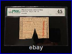 May 5 1780 $8 Massachusetts Colonial Currency Note PMG 45 XF EF MA-284